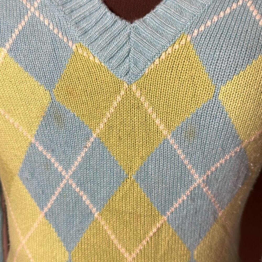 Lilly Pulitzer cashmere spandex argyle sweater size medium blue green small stai - Picture 3 of 9